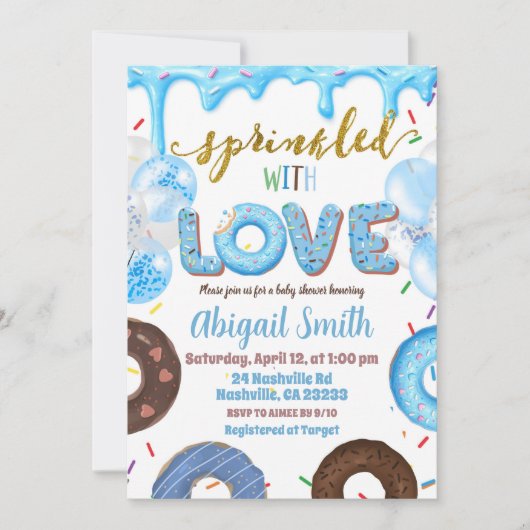 Boy Pastel Donut Sprinkled with Love Invitation 招待状 (正面)