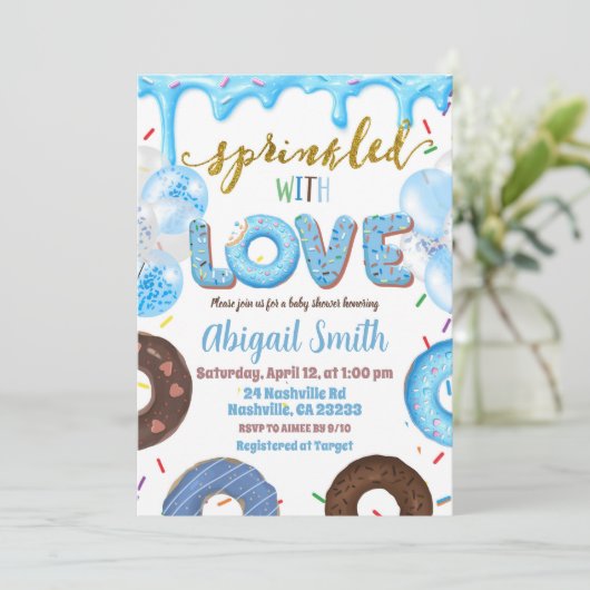 Boy Pastel Donut Sprinkled with Love Invitation 招待状 (スタンド正面)