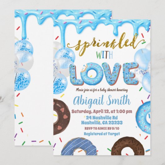 Boy Pastel Donut Sprinkled with Love Invitation 招待状 (正面/裏面)