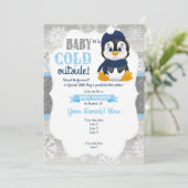 Boy Penguin冬招待状for Boy Baby Shower 招待状 (スタンド正面)