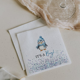 Boy Penguin Winter Baby Shower スタンダードランチョンナプキン