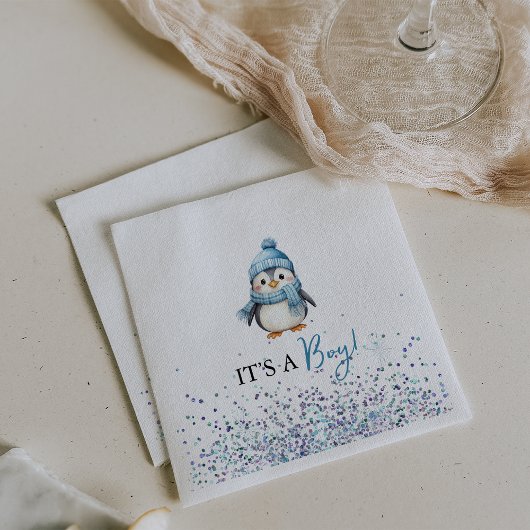 Boy Penguin Winter Baby Shower スタンダードランチョンナプキン