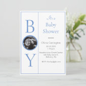 Boy Photo Blue Baby Shower招待状 招待状 (スタンド正面)