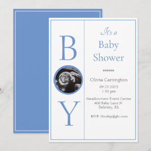 Boy Photo Blue Baby Shower招待状 招待状
