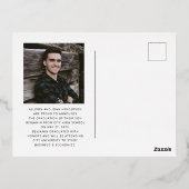 Boy Photo Blue Gold Foil卒業発表 箔招待状ポストカード (裏面)