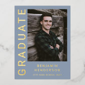 Boy Photo Blue Gold Foil卒業発表 箔招待状ポストカード (正面)