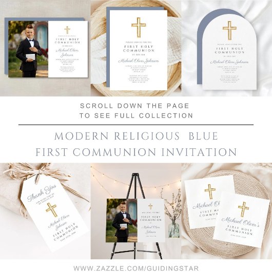 Boy Photo First Communion Dusty Blue Welcome ポスター