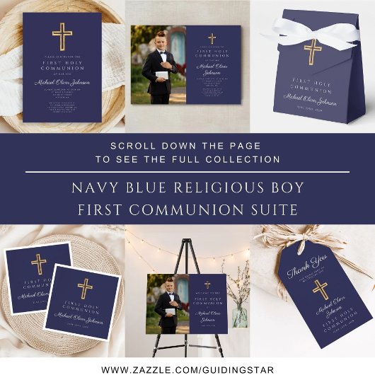 Boy Photo First Communion Navy Blue Welcome ポスター