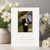 Boy Photo First Holy Communion金ゴールド 箔招待状