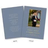Boy Photo First Holy Communion Blue金ゴールド 箔招待状