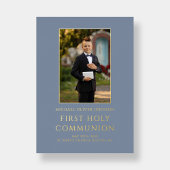 Boy Photo First Holy Communion Blue金ゴールド 箔招待状