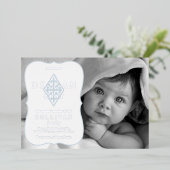 Boy Photo FleurdeLis Cross Birth Announcement Foil 箔招待状 (立ち正面)