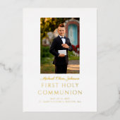 Boy Photo Script First Holy Communion金ゴールド 箔招待状 (正面)