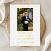Boy Photo Script First Holy Communion金ゴールド 箔招待状