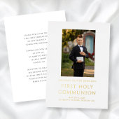 Boy Photo White First Holy Communion金ゴールド 箔招待状