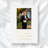 Boy Photo White First Holy Communion金ゴールド 箔招待状