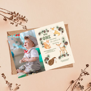 Boy Photo Woodland Animals 1st誕生日 招待状