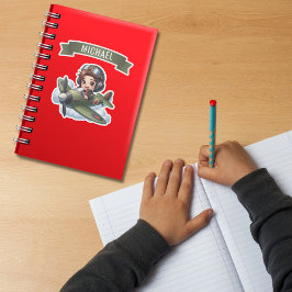 Boy Pilot flying Vintage Airplane in Clouds Custom シール