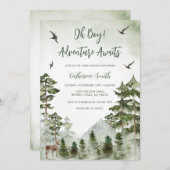 Boy Pine Tree Deer Mountain Forest Baby Shower  招待状 (正面/裏面)