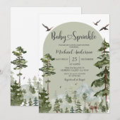 Boy Pine Tree Forest Mountain Baby Sprinkle 招待状 (正面/裏面)