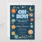 Boy Planets Outer Space Baby Shower Invitation 招待状 (正面)