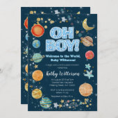 Boy Planets Outer Space Baby Shower Invitation 招待状 (正面/裏面)