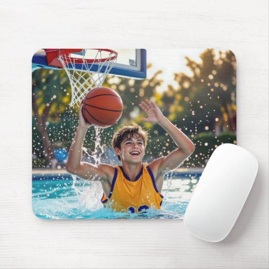 Boy Playing Basketball In a Swimming Pool マウスパッド (マウス)
