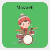 boy playing drums Christmas holiday  スクエアシール (正面)