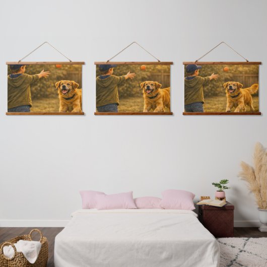 Boy Playing Fetch Progression Tapestry – Set of 3 吊り下げ型タペストリー (寝室)