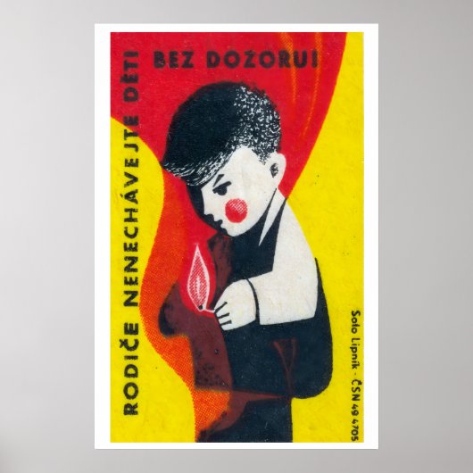 Boy Playing with Matches - Matchbox Print - Czech ポスター (正面)