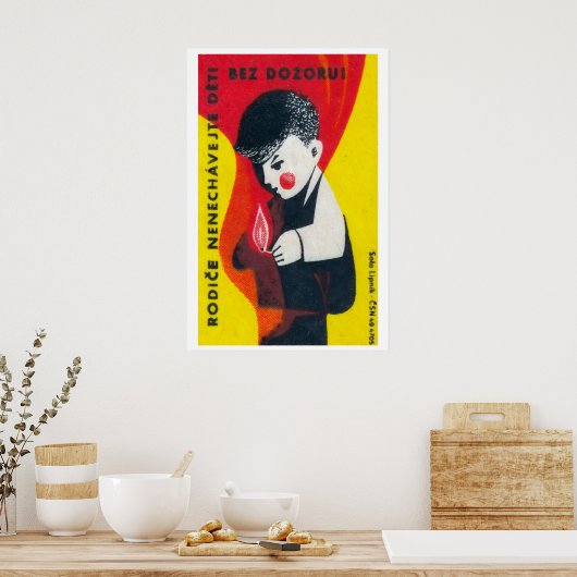 Boy Playing with Matches - Matchbox Print - Czech ポスター (キッチン)
