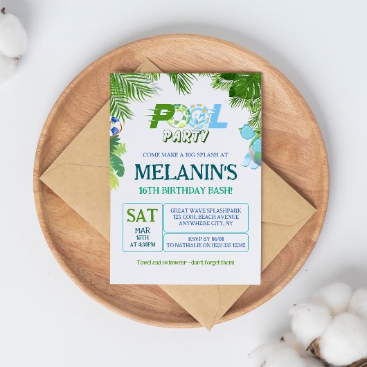 Boy Pool Party Invitation – Cool Dude Birthday 招待状