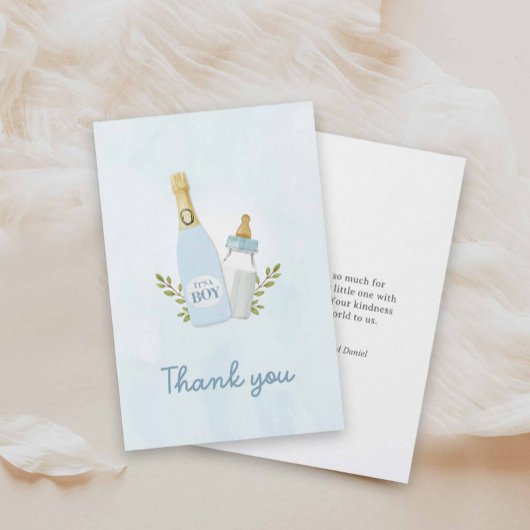 Boy Poppin Bottles Baby Shower Thank you Card サンキューカード