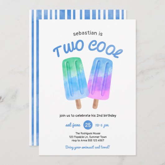 Boy Popsicle Summer 2nd Birthday 招待状 (正面/裏面)