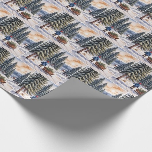 Boy Pulling a Sled With Christmas Evergreen Boughs ラッピングペーパー (角)