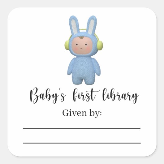 Boy rabbit - Baby Shower bookplate, books for baby スクエアシール (正面)