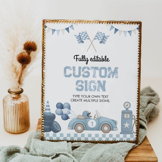 Boy Race Car Birthday Party Table Sign ポスター