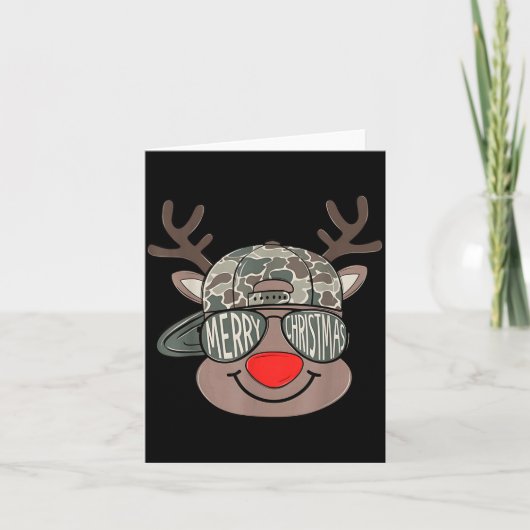 Boy Reindeer Hat Camo Hat Merry Christmas Xmas Boy カード (正面)