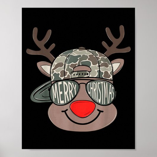 Boy Reindeer Hat Camo Hat Merry Christmas Xmas Boy ポスター (正面)