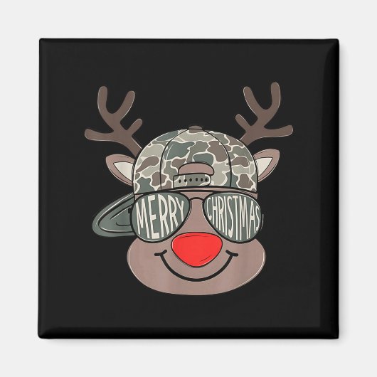 Boy Reindeer Hat Camo Hat Merry Christmas Xmas Boy マグネット (正面)