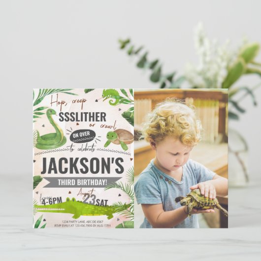 Boy Reptile Birthday Party写真 招待状 (スタンド正面)