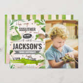 Boy Reptile Birthday Party写真 招待状 (正面/裏面)