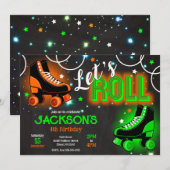Boy Roller Skating Birthday Party Neon Glow 招待状 (正面/裏面)