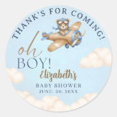 Boy’s Baby Shower with Cute Aviator Teddy Bear ラウンドシール (正面)