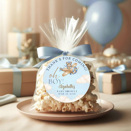 Boy’s Baby Shower with Cute Aviator Teddy Bear ラウンドシール