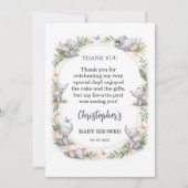 Boy’s Elephant Watercolor Baby Shower –Blue Safari サンキューカード (正面)