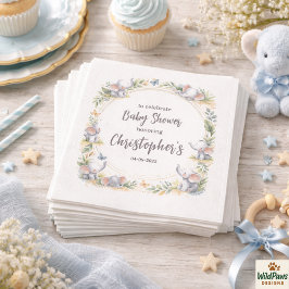 Boy’s Elephant Watercolor Baby Shower –Blue Safari スタンダードカクテルナプキン