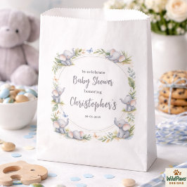 Boy’s Elephant Watercolor Baby Shower –Blue Safari フェイバーバッグ