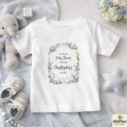 Boy’s Elephant Watercolor Baby Shower –Blue Safari ベビーTシャツ