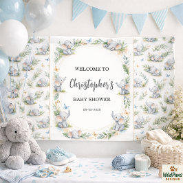 Boy’s Elephant Watercolor Baby Shower –Blue Safari 横断幕